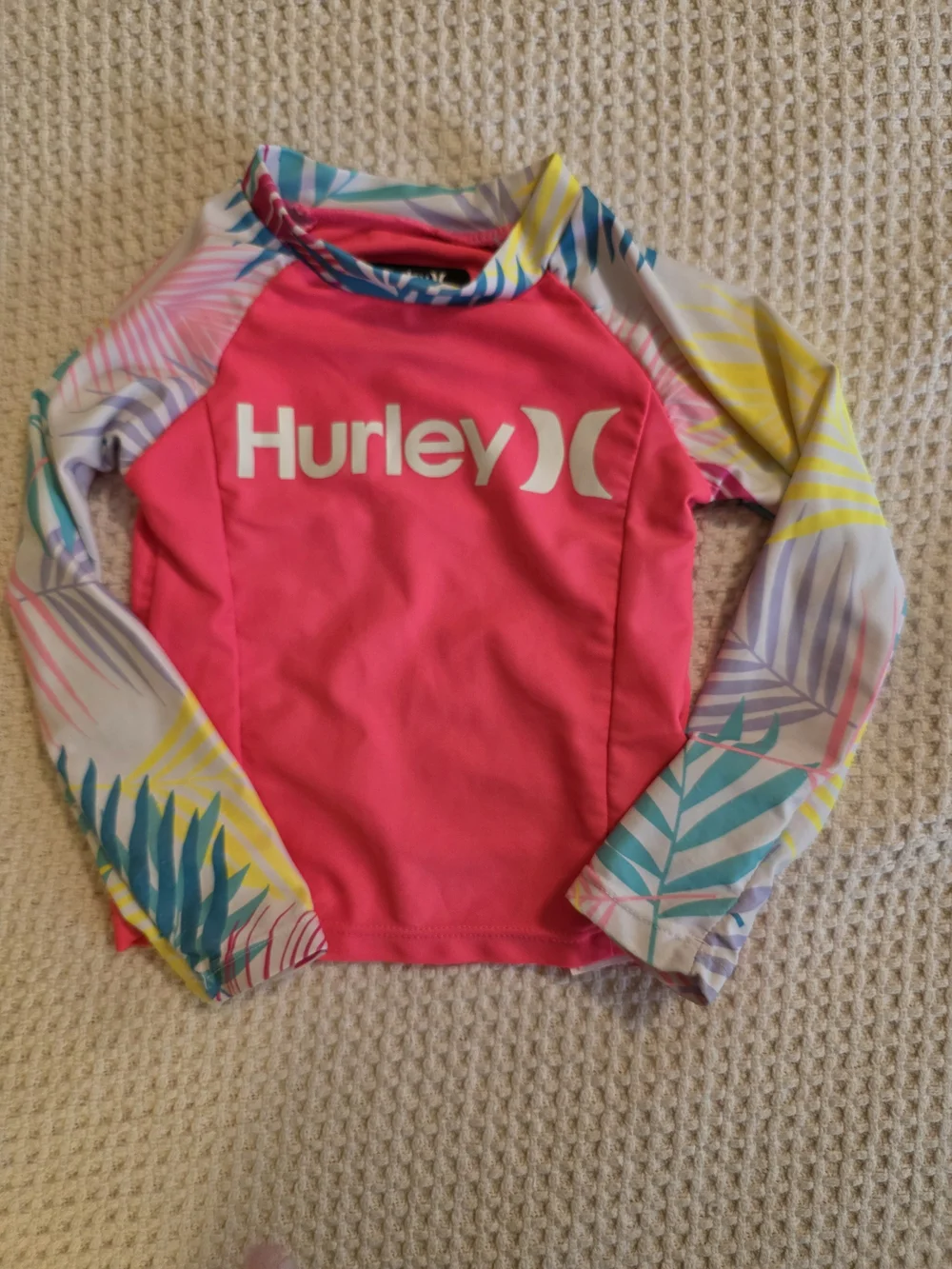 Hurley Girls' Pink Long Sleeve Rash Guard - Tropical Print Sleeves Toddler Sz 2T